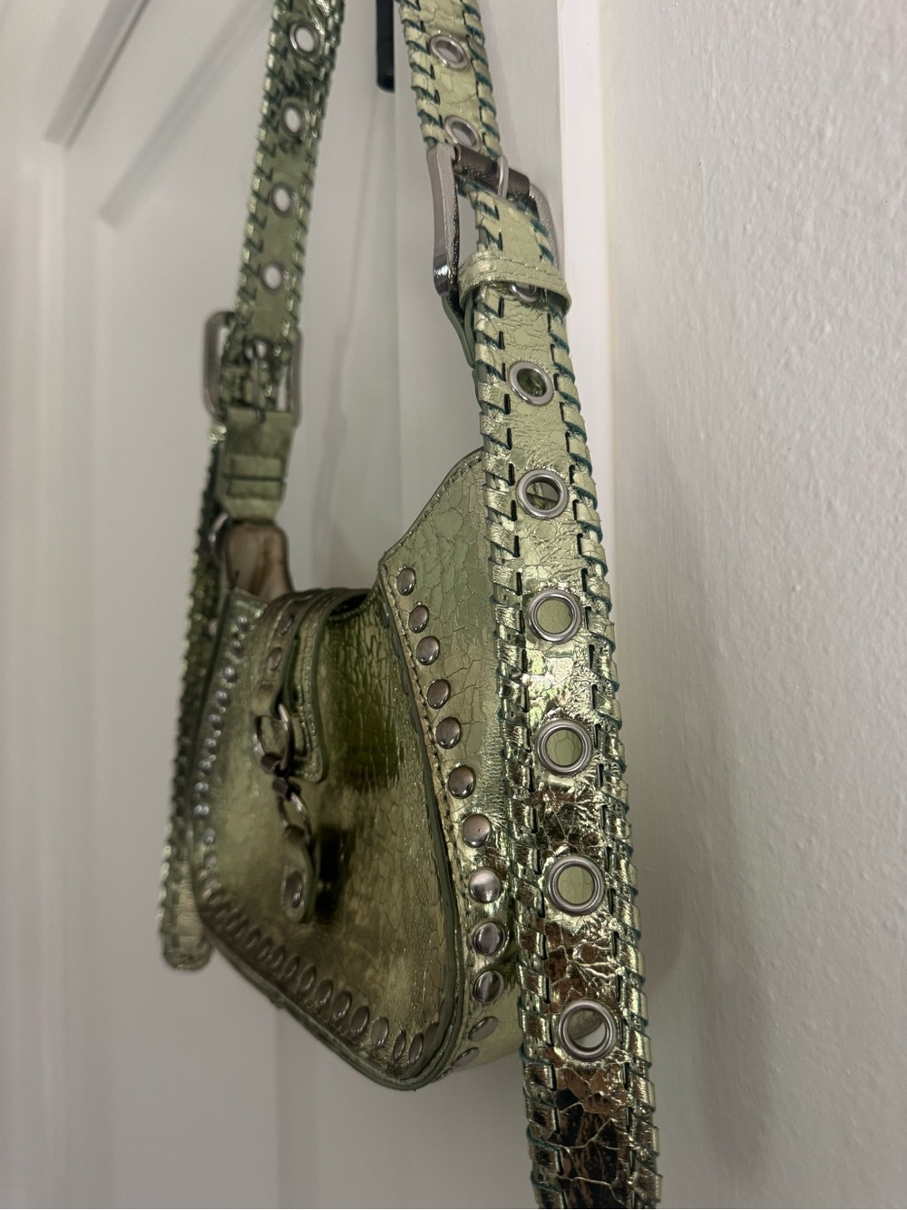 Urban Outfitters Metallic Olive Green Studded Shoulder Bag - Picture 3 of 7